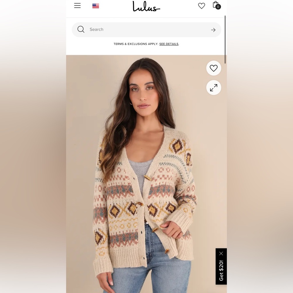 Lulu's Cream and Brown Patterned Cardigan
